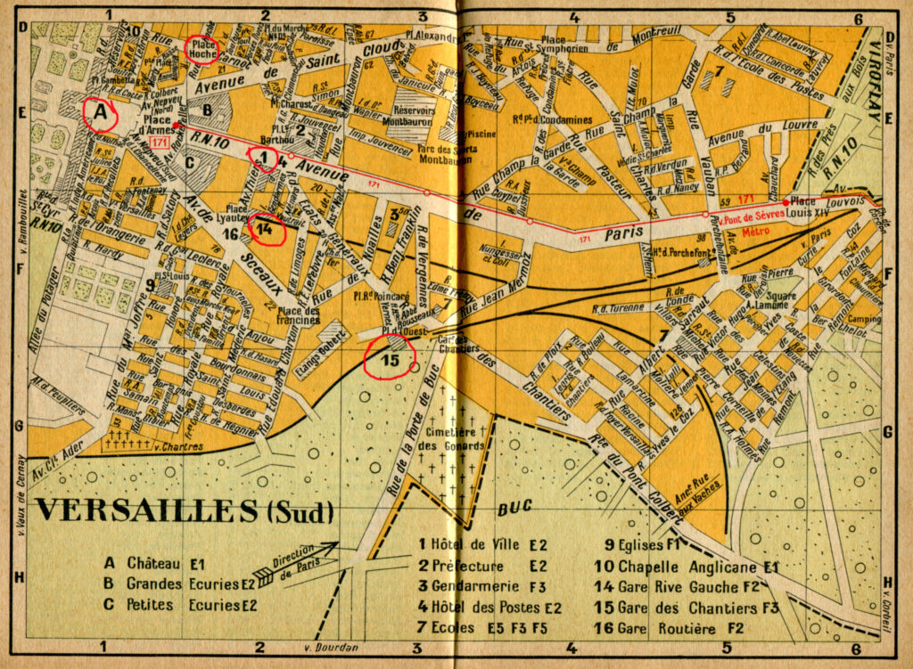 The palace complex of Versailles on the historical map before the Second World War